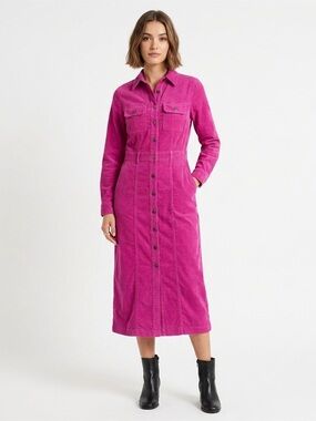 LOFT, 100% Cotton Button-Front Pink Longline Shirt Dress - XS